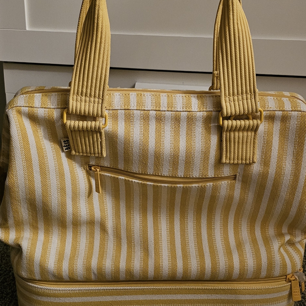 BEIS Yellow and White Striped Tote Bag